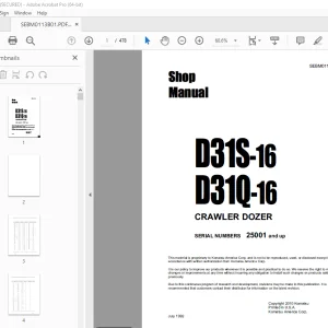 Komatsu D31S-16 D31Q-16 Crawler Dozer Service Manual SEBM0113B01 PDF