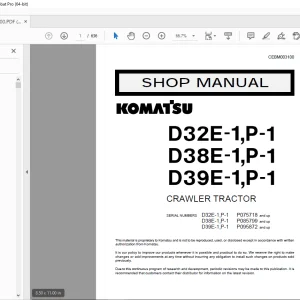 Komatsu D32E-1,P-1 D38E-1,P-1 D39E-1,P-1 Crawler Tractor Shop Manual PDF