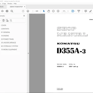 Komatsu D355A-3 Bulldozer Shop Manual SEBM0195B09 PDF