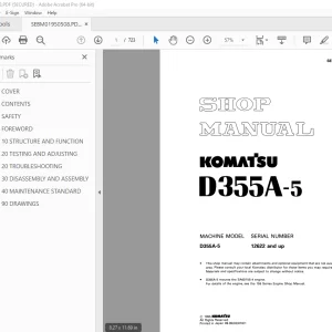 Komatsu D355A-5 Bulldozer Shop Manual SEBM01950508 PDF