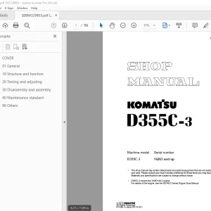 Komatsu D355C-3 Bulldozer Shop Manual SEBM029903 PDF