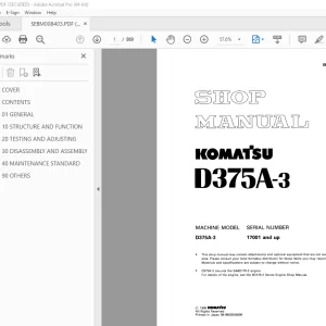 Komatsu D375A-3 Bulldozer Shop Manual SEBM008403 - PDF DOWNLOAD 