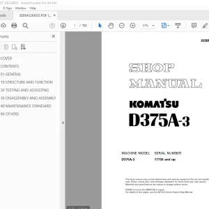 Komatsu D375A-3 Bulldozer Shop Manual SEBM026600 - PDF DOWNLOAD 