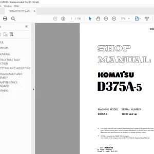 Komatsu D375A-5 Dump Truck Shop Manual (SEBM035203) - PDF DOWNLOAD