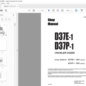 Komatsu D37E-1 D37P-1 CRAWLER DOZER Shop Manual SEBMU1170101 - PDF DOWNLOAD