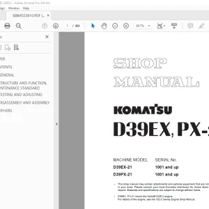 Komatsu D39EX-21 D39PX-21 Bulldozer Shop Manual SEBM023810 PDF