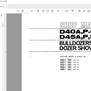 Komatsu D40A,P-1 D45A,P,S-1 BULLDOZERS DOZER SHOVEL SHOP MANUAL D40451BE2 - PDF
