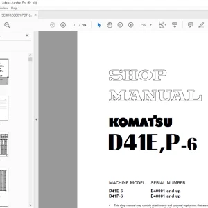 Komatsu D41E,P-6 Bulldozer Shop Manual SEBM028801 PDF