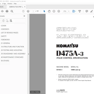 Komatsu D475A-3 Bulldozer Shop Manual SEBM027503 - PDF DOWNLOAD 