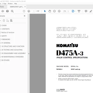 Komatsu D475A-3 (Palm Control Specification) Bulldozer Shop Manual SEBM029001
