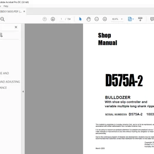 Komatsu D575A-2 BULLDOZER Shop Manual SEBM015600K - PDF DOWNLOAD