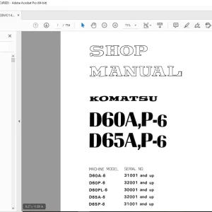 Komatsu D60A,P-6 D65A,P-6 Bulldozer  Shop Manual SEBM0144B01 - PDF DOWNLOAD
