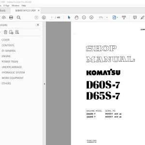 Komatsu D60S-7 D65S-7 Bulldozer Shop Manual SEBM0141C01 PDF