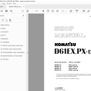 Komatsu D61EX-12 D61PX-12 Wheel Loader Shop Manual SEBM018906 PDF