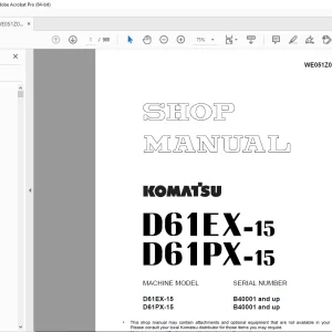 Komatsu D61EX-15 D619X-15 Shop Manual WE051Z0002 - PDF DOWNLOAD
