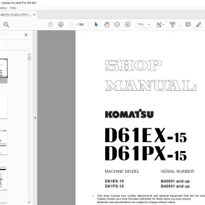 Komatsu D61EX-15,D61PX-15 Bulldozer Shop Manual WE051Z0002 - PDF DOWNLOAD