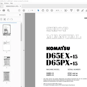 Komatsu D65EX-15 D65PX-15 Dozer Shop Manual SEBM029504 PDF