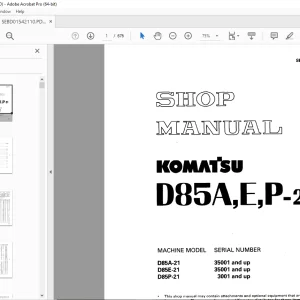 Komatsu D85A-21,D85E-21,D85P-21 Crawler Bulldozer Shop Manual SEBM01542110 PDF