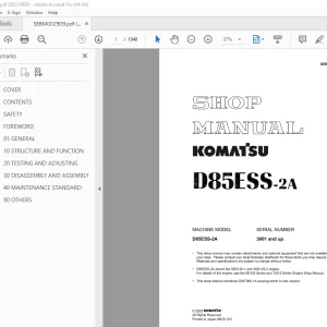 Komatsu D85ESS-2A Bulldozer Shop Manual SEBM002909 PDF