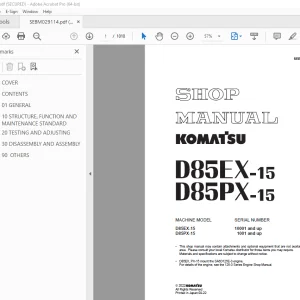 Komatsu D85EX-15 D85PX-15 Bulldozer Shop Manual SEBM029114 PDF