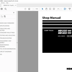 Komatsu DUMP TRUCK HD325-8E0 HD405-8E0 Shop Manual SEN06745-10 PDF