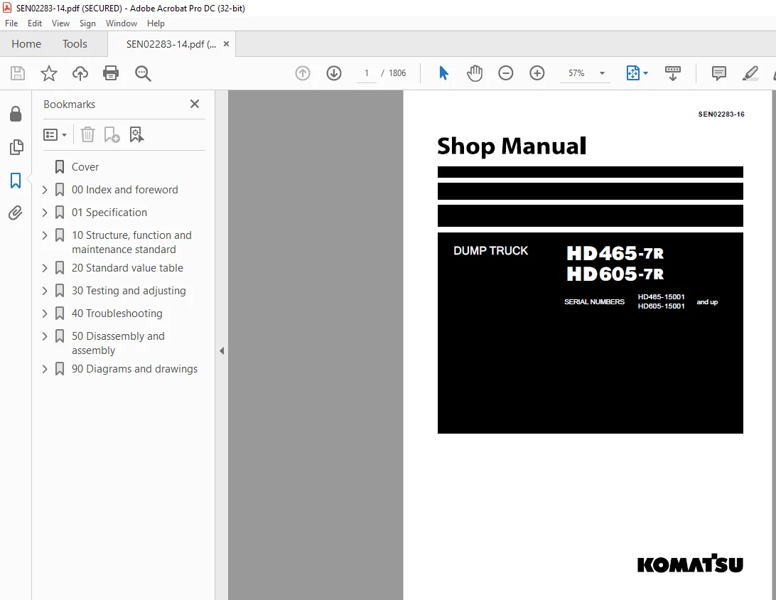 Komatsu DUMP TRUCK HD465-7R HD605-7R Shop Manual SEN02283-16 - PDF - Image 2