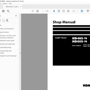Komatsu DUMP TRUCK HD465-7R HD605-7R Shop Manual SEN02283-21 PDF