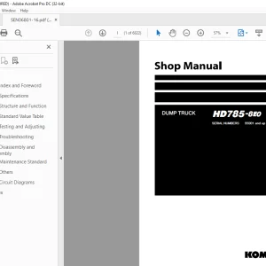 Komatsu DUMP TRUCK HD785-8E0 Shop Manual SEN06801-16 PDF