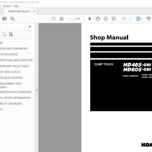 Komatsu Dump Truck HD465-8E0 HD605-8E0 Shop Manual SEN06768-00