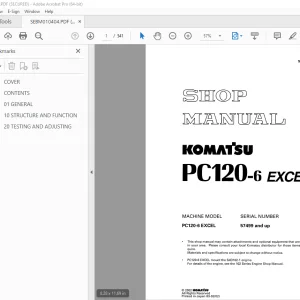 Komatsu Excel PC120-6 Hydraulic Excavator Shop Manual SEBM010404 PDF