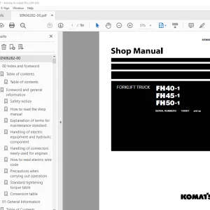Komatsu FH40-1 FH45-1 FH50-1 Forklift Truck Shop Manual SEN06282-00 PDF