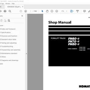Komatsu FH60-2 FH70-2 FH80-2 Forklift Truck Shop Manual SEN06640-08 PDF