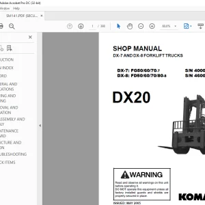 Komatsu Forklift Truck FD70T-8 DX20 Series 46001 & up Shop Manual SM141 PDF