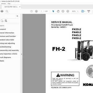 Komatsu Forklift Truck FH35-2 FH40-2 FH45-2 FH50-2 Service Manual SM164 PDF
