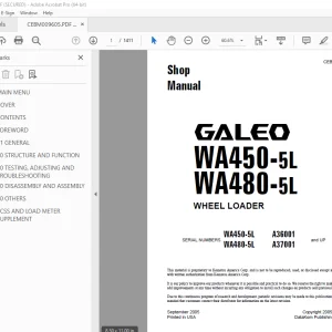 Komatsu GALEO WA450-5L WA480-5L Wheel Loader Shop Manual PDF