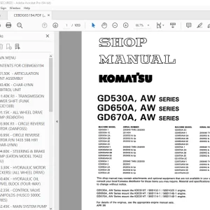 Komatsu GD530A, AW SERIES GD650A, AW SERIES GD670A, AW SERIES Shop Manual PDF