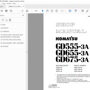 Komatsu GD555-3A GD655-3A GD675-3A Motor Grader Shop Manual SEBM021010  PDF