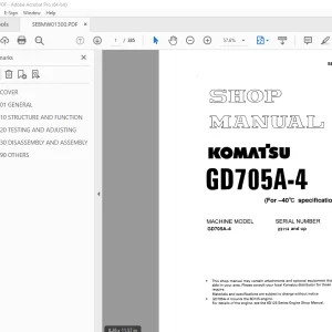 Komatsu GD705A-4 Motor Grader Shop Manual SEBMW01300 PDF