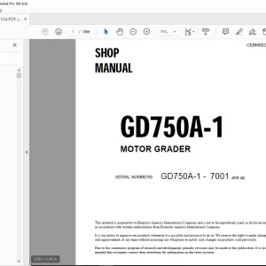 Komatsu GD750A-1 Motor Grader Shop Manual CEBM002104 - PDF DOWNLOAD