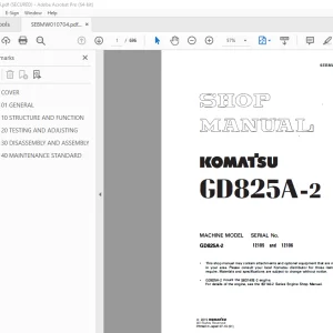Komatsu GD825A-2 Motor Grader Shop Manual SEBMW010704 PDF