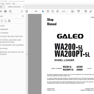 Komatsu Galeo WA200-5L WA200PT-5L Wheel Loader Shop Manual PDF