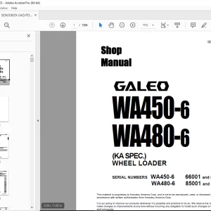 Komatsu Galeo WA450-6 WA480-6 (KA SPEC.) Wheel Loader Shop Manual SEN00809-04 PDF