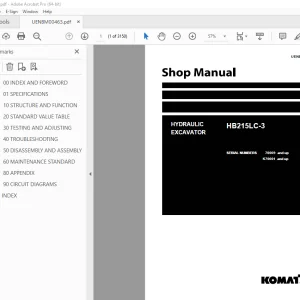 Komatsu HB215LC-3 Hydraulic Excavator Shop Manual UENBM00463 PDF