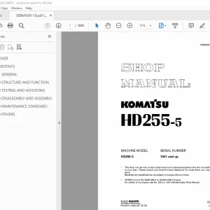 Komatsu HD255-5 Dump Truck Shop Manual SEBM009118 PDF