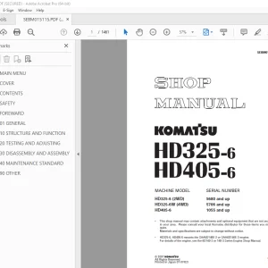 Komatsu HD325-6 HD405-6 Dump Truck Shop Manual SEBM015115 PDF
