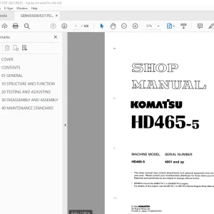 Komatsu HD465-5 Dump Truck Shop Manual SEBM05690507 PDF