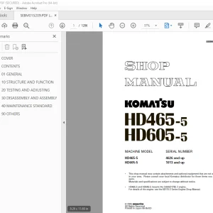 Komatsu HD465-5 HD605-5 Dump Truck Shop Manual SEBM015209 PDF