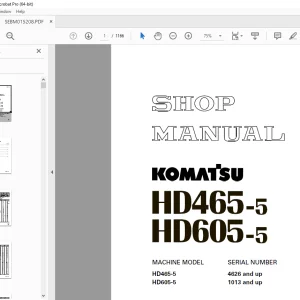 Komatsu HD465-5,HD605-5 Dump Truck Shop Manual SEBM015208 PDF