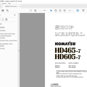 Komatsu HD465-7 HD605-7 Shop Manual SEBM027622 - PDF DOWNLOAD