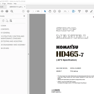 Komatsu HD465-7 Rigid Dump Truck Shop Manual SEBM040101 PDF